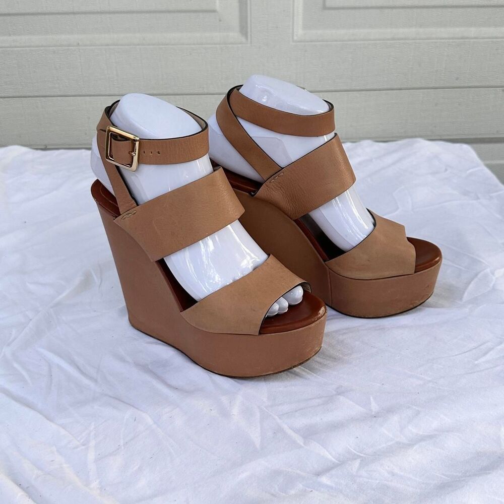 Chloe Women's Tan Platform Wedge Sandals Size 37 (US 6.5-7)
